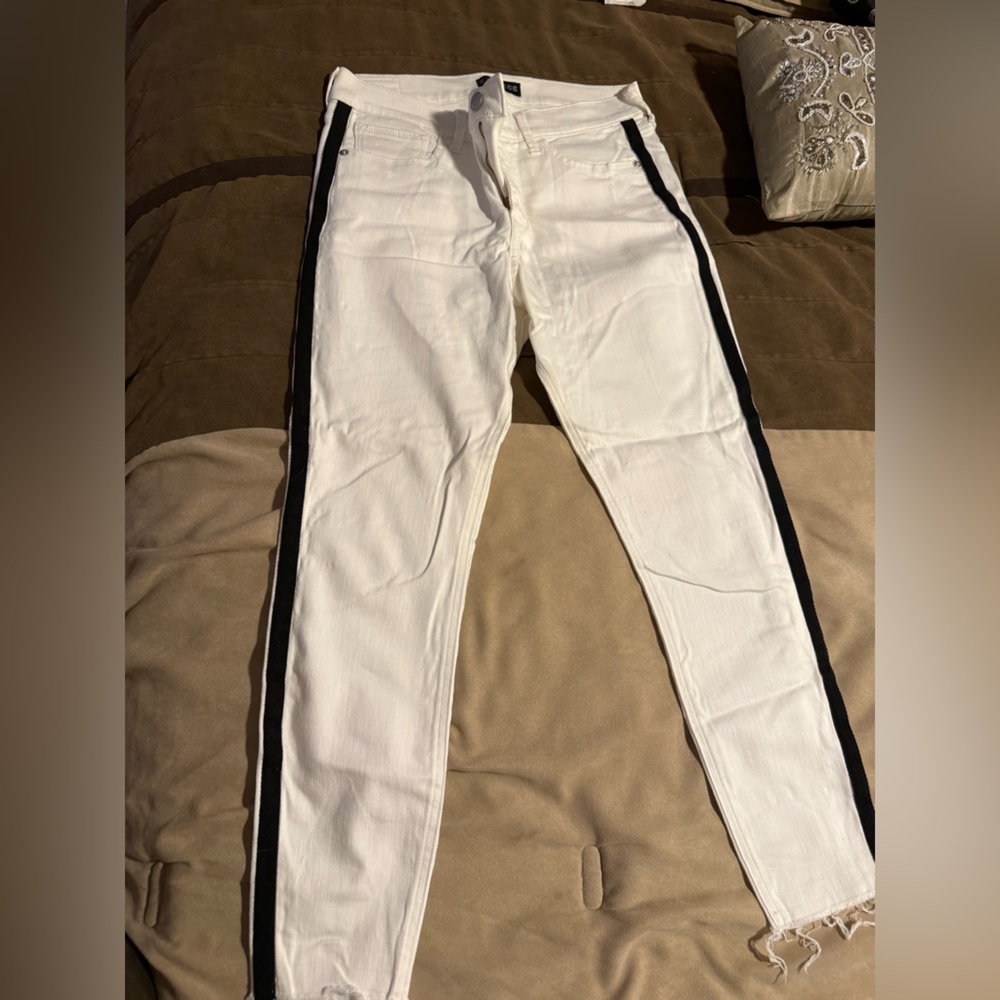Express Denim White Pants with Black Stripe